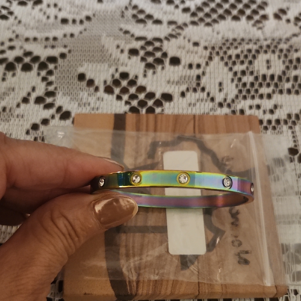 Rainbow Holographic Bracelet with Rhinestones